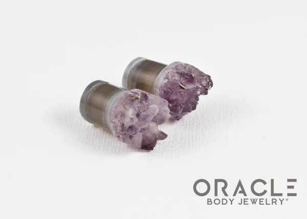 7/16" (11mm) Druzy Rough Amethyst Single Flare Plugs