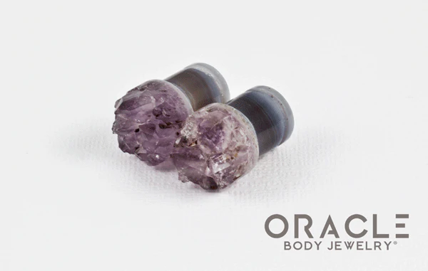 7/16" (11mm) Druzy Rough Amethyst Single Flare Plugs - Image 2