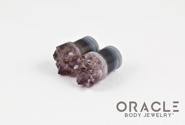 7/16" (11mm) Druzy Rough Amethyst Single Flare Plugs - Image 2