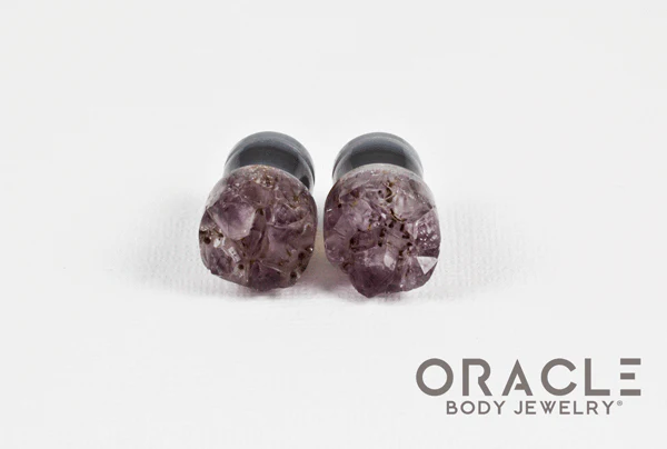 7/16" (11mm) Druzy Rough Amethyst Single Flare Plugs - Image 3