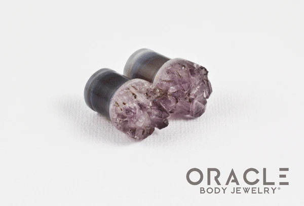 7/16" (11mm) Druzy Rough Amethyst Single Flare Plugs