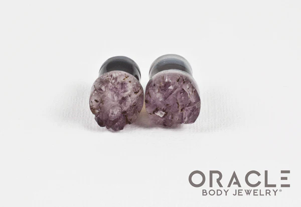 7/16" (11mm) Druzy Rough Amethyst Single Flare Plugs - Image 3