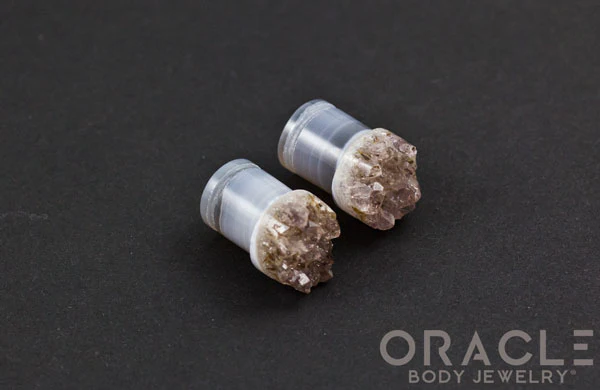 7/16" (11mm) Druzy Rough Amethyst Single Flare Plugs - Image 3