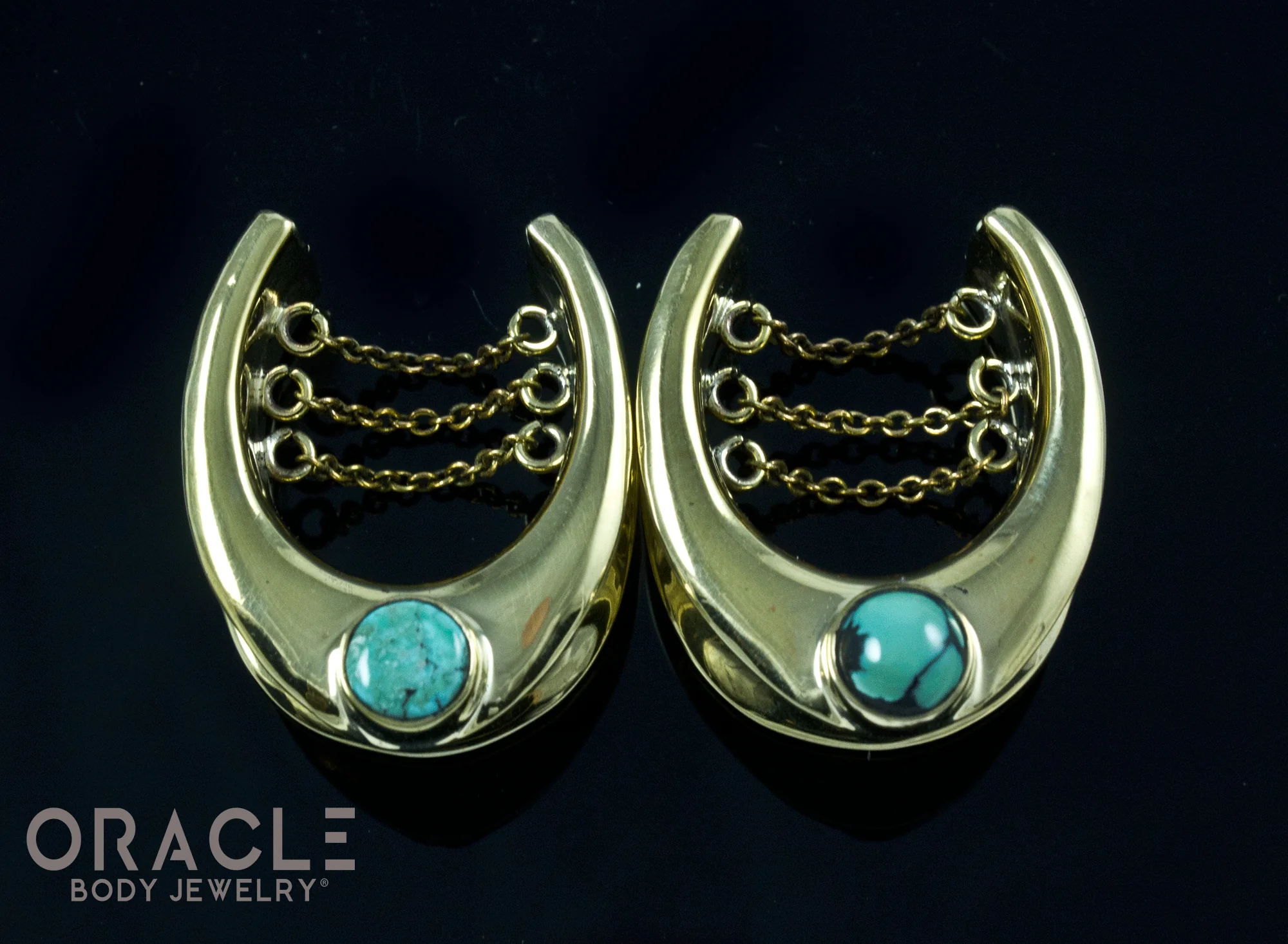 7/8" (22mm) Brass Saddles with Chains and Natural Turquoise