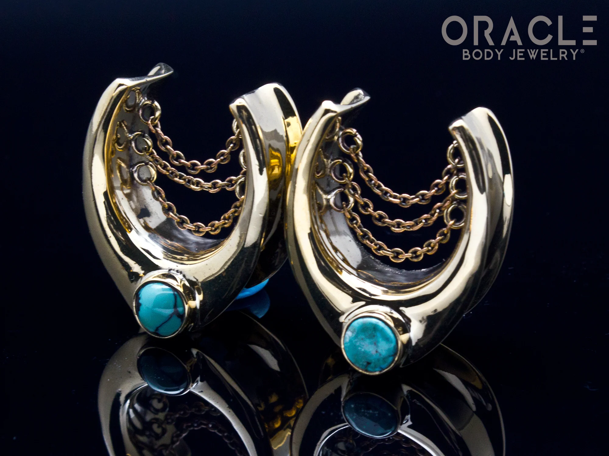 7/8" (22mm) Brass Saddles with Chains and Natural Turquoise - Image 2
