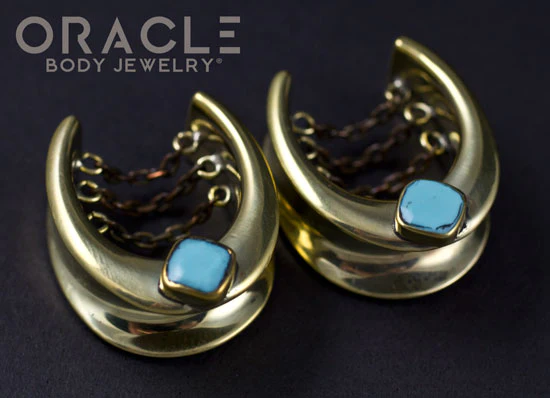7/8" (22mm) Brass Saddles with Chains and Turquoise - Image 2