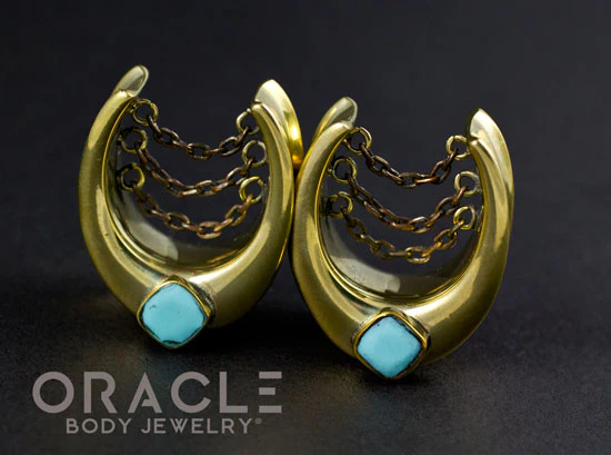 7/8" (22mm) Brass Saddles with Chains and Turquoise - Image 3