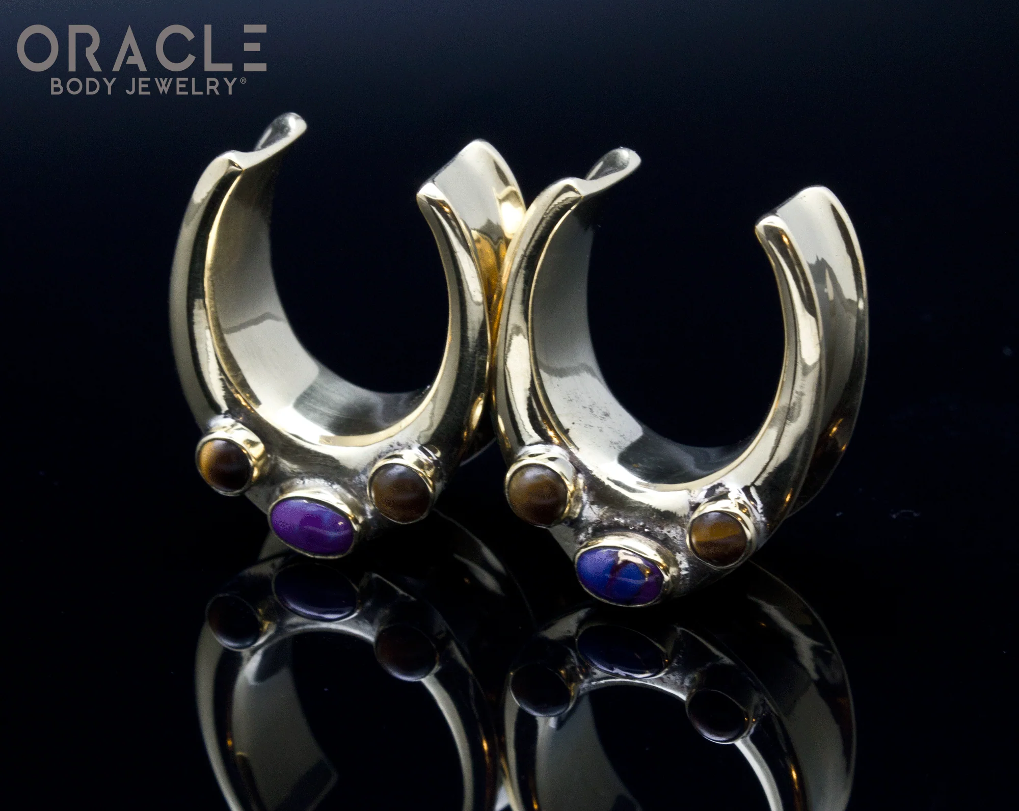 7/8" (22mm) Brass Saddles with Copper Purple Turquoise and Yellow Tiger Eye - Image 2