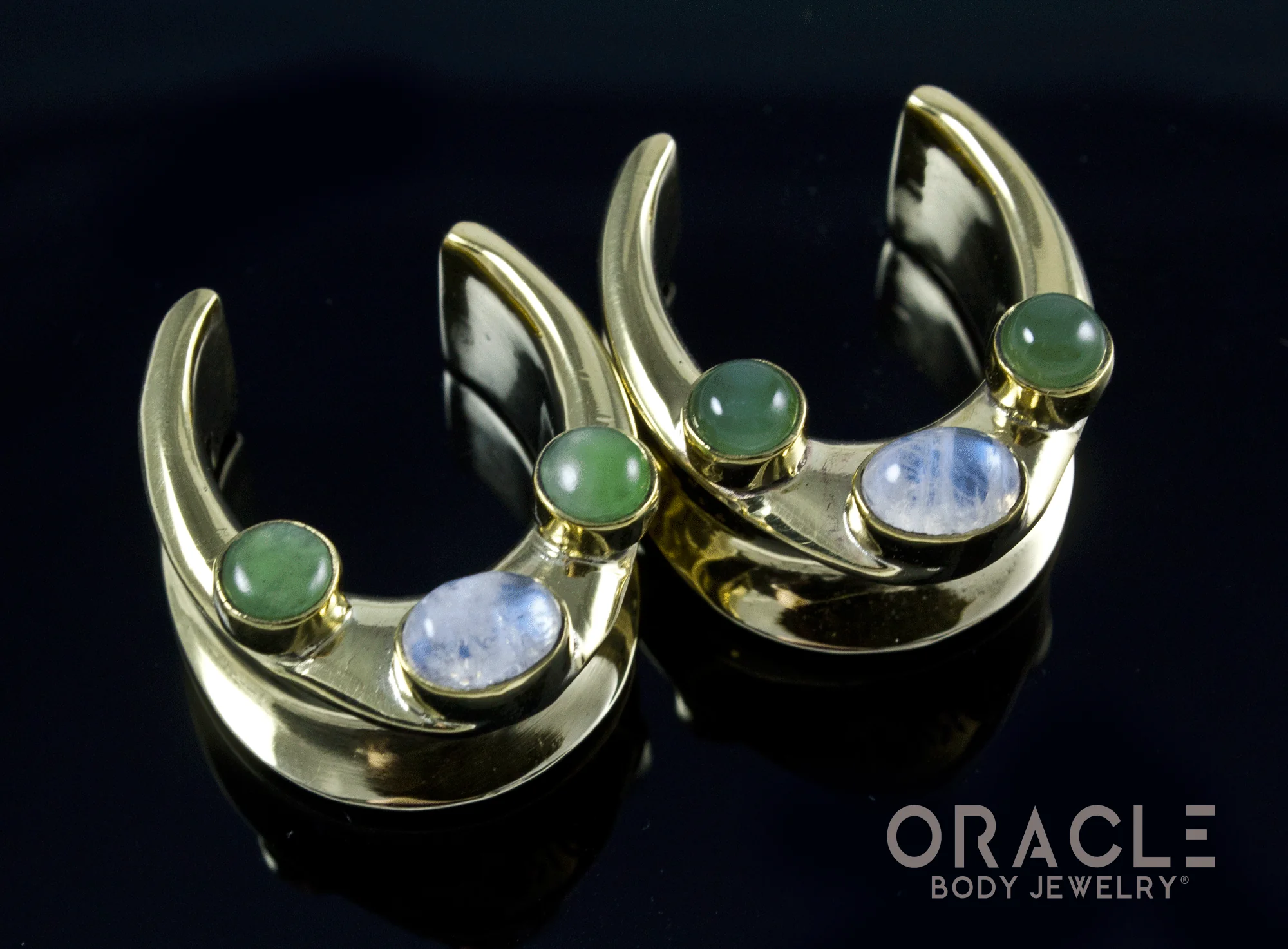 7/8" (22mm) Brass Saddles with Moonstone and Nephrite Jade - Image 2
