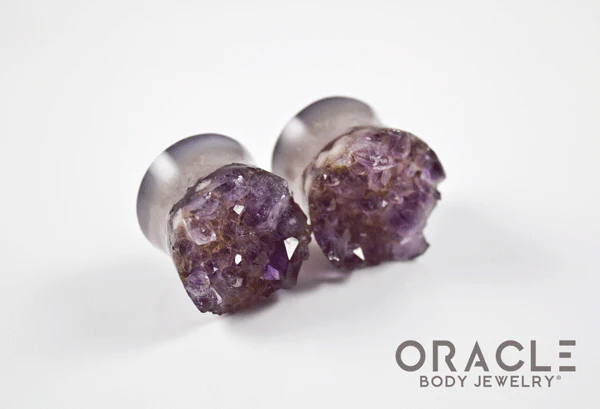 7/8" (22mm) Druzy Rough Amethyst Double Flare Plugs