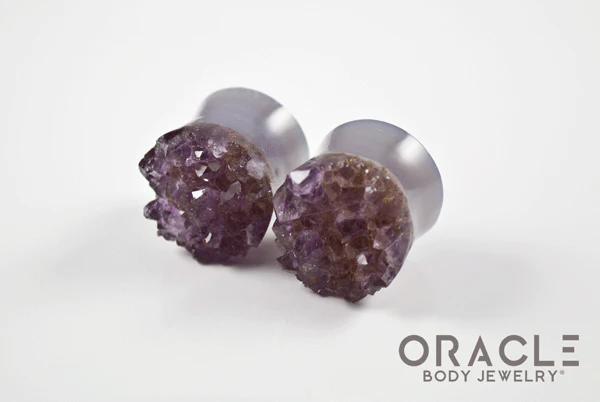 7/8" (22mm) Druzy Rough Amethyst Double Flare Plugs