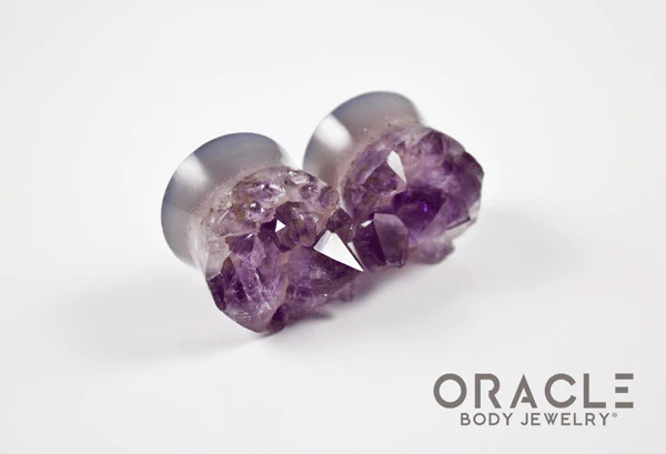 7/8" (22mm) Druzy Rough Amethyst Double Flare Plugs