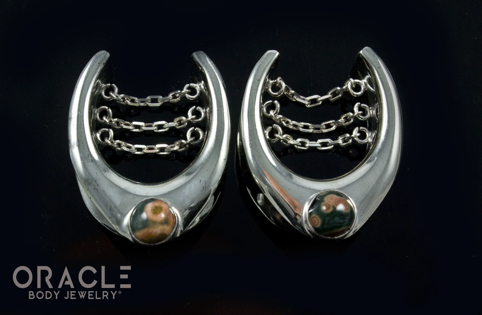 7/8" (22mm) White Brass Saddles with Chains and Ocean Jasper - Image 2