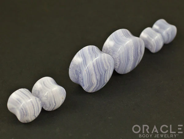 Blue Lace Agate Double Flare Plugs - Image 2