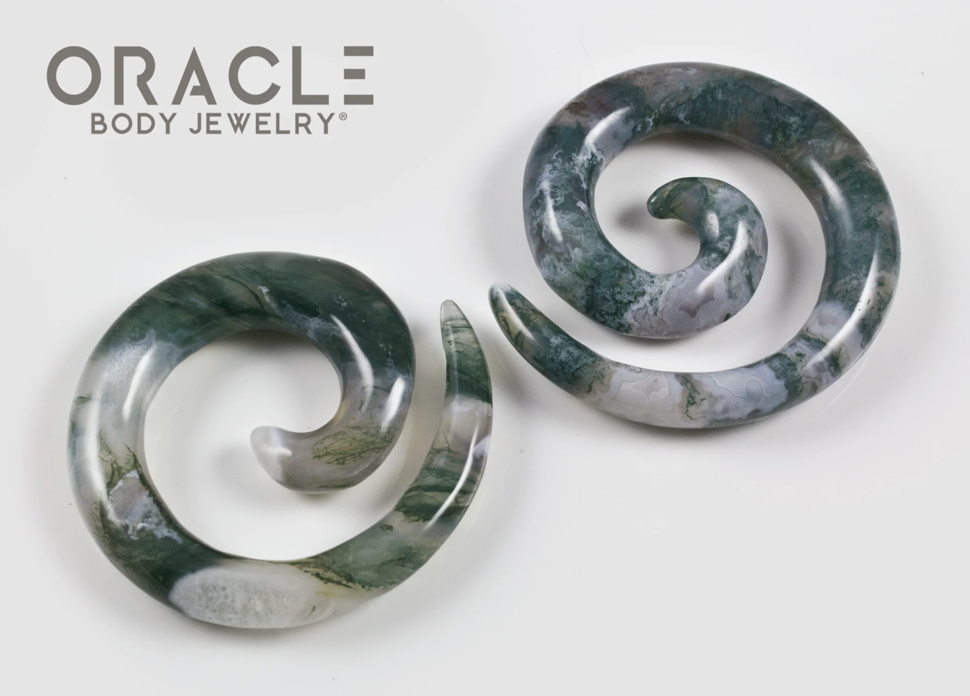 00g (9.5mm) Moss Agate Spirals - Image 2