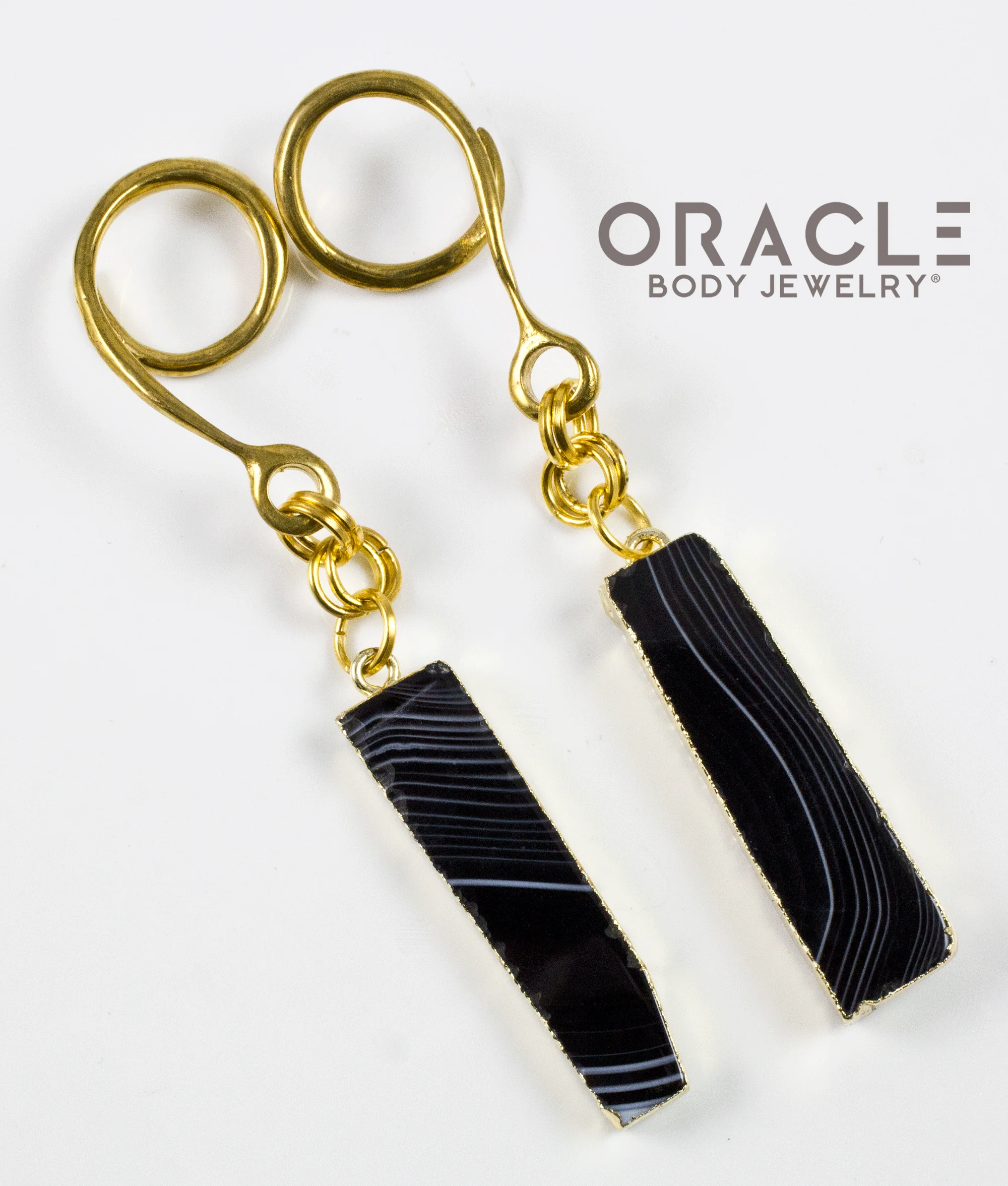 Crossover With Gold Plated Black Tibet Agate Slices