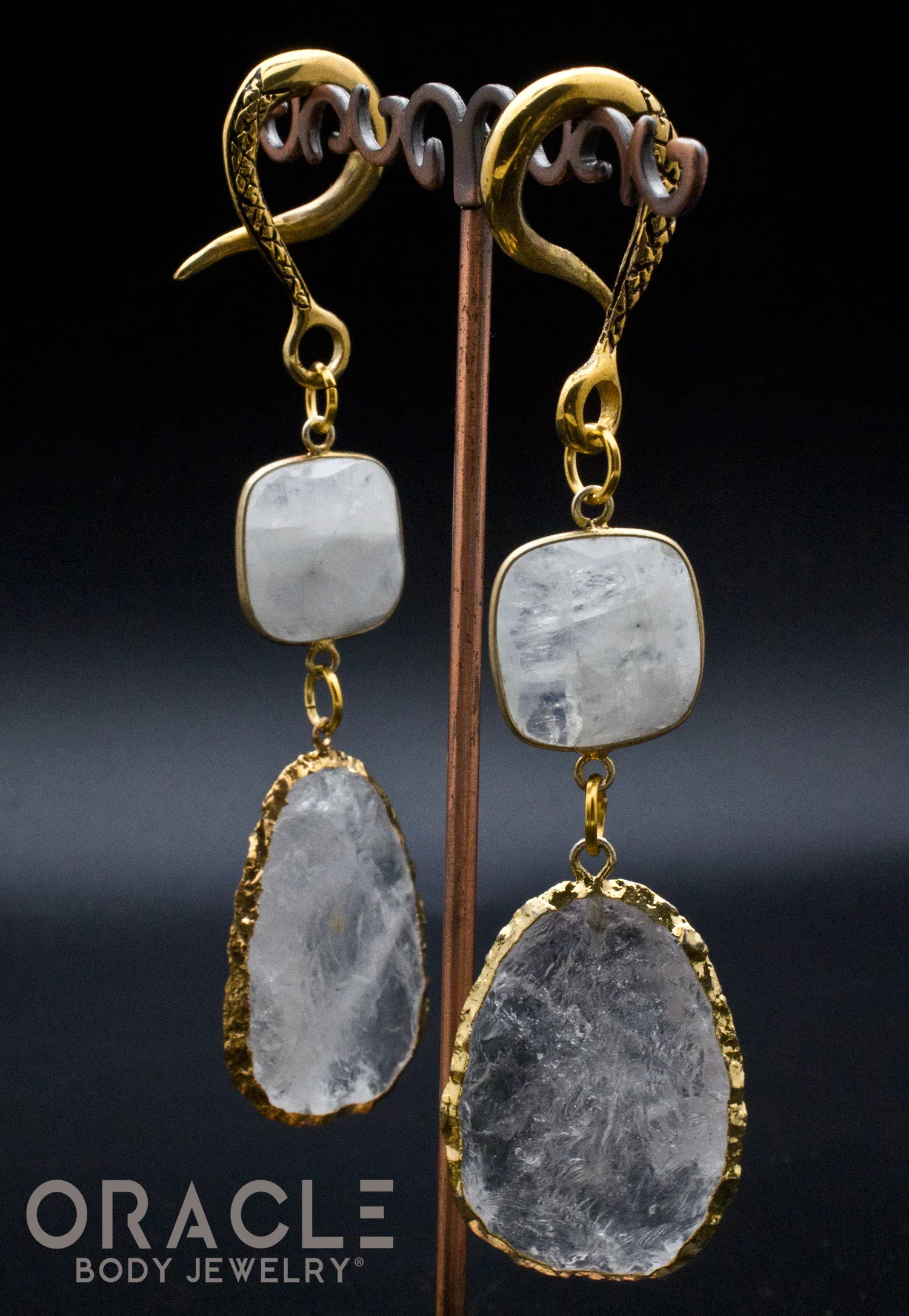 Crossover With Gold Plated Faceted Moonstone and Rough Quartz - Image 2