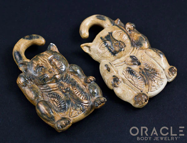 2g (6.5mm) Fossilized Mammoth Ivory Lucky Cat - Image 2