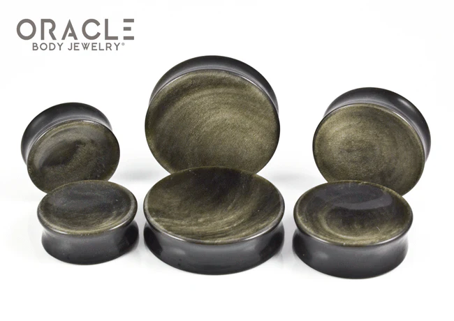 Gold Obsidian Concave Solid Double Flare Plugs