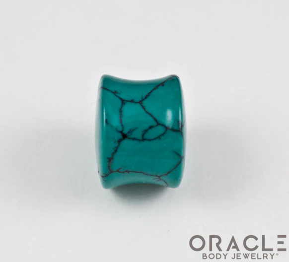 Green Spiderweb Synthetic Turquoise Double Flare Plugs - Image 3