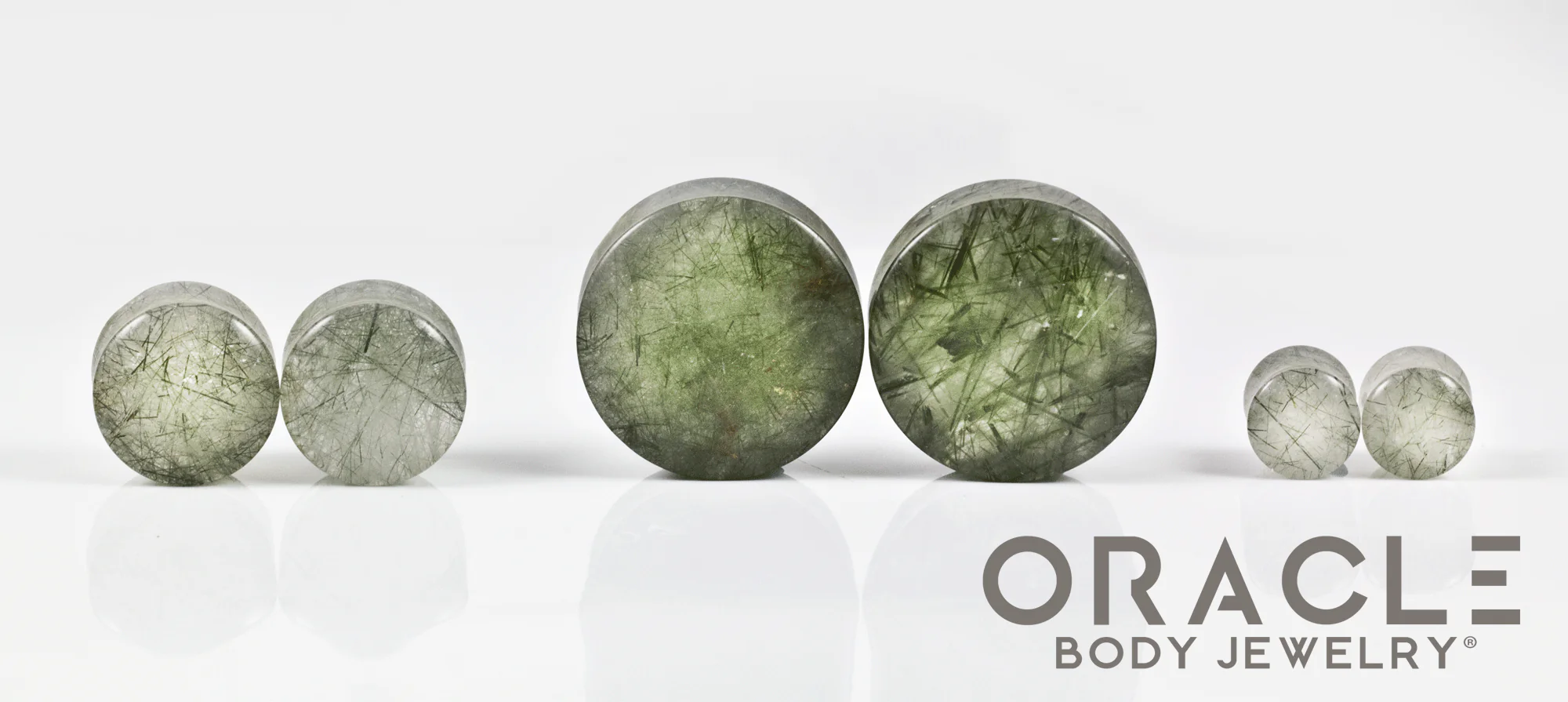 Green Tourmalinated Quartz Double Flare Plugs