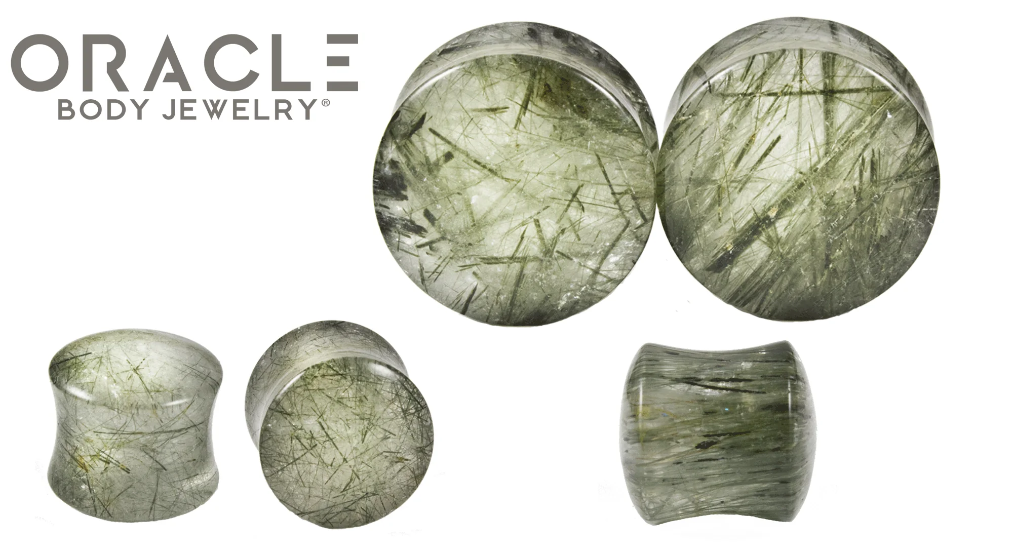 Green Tourmalinated Quartz Double Flare Plugs - Image 2