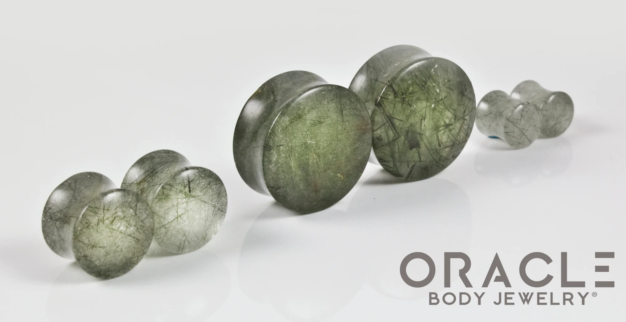 Green Tourmalinated Quartz Double Flare Plugs - Image 3