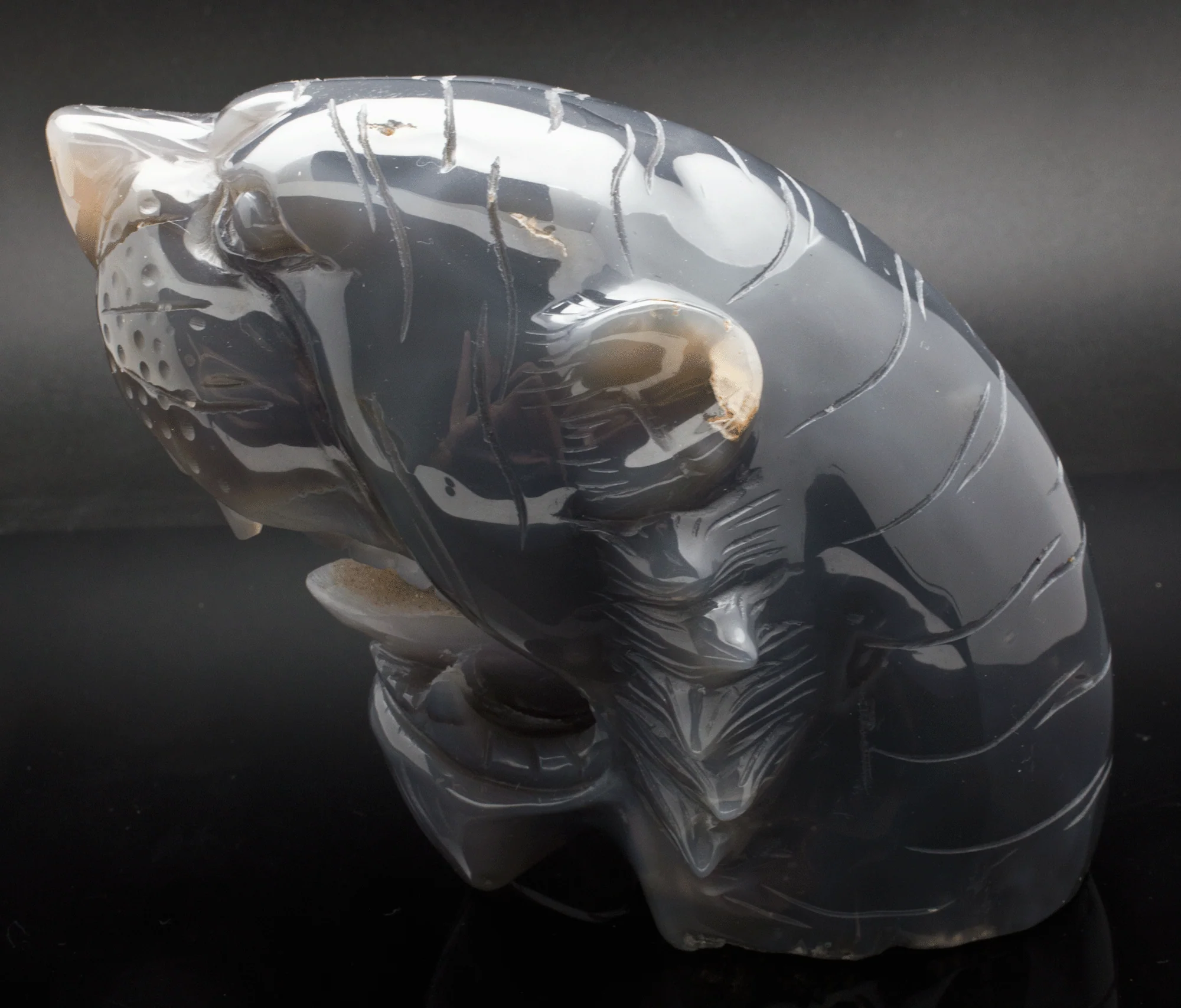 Grey Druzy Agate Carved Tiger - Image 6