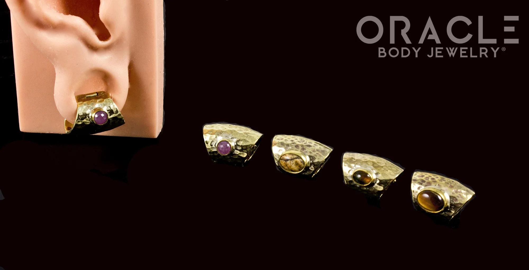 Hammered Brass Lobe Clickers with Stones