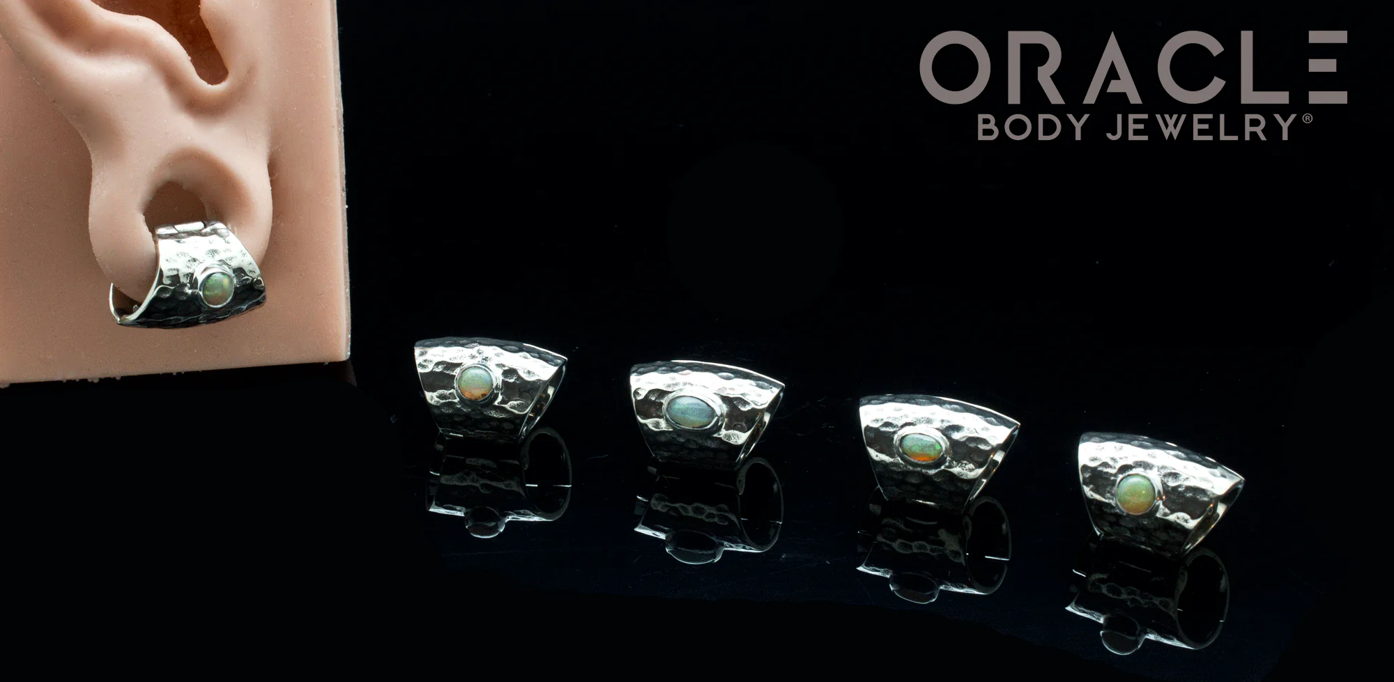Hammered White Brass Lobe Clickers with Opals