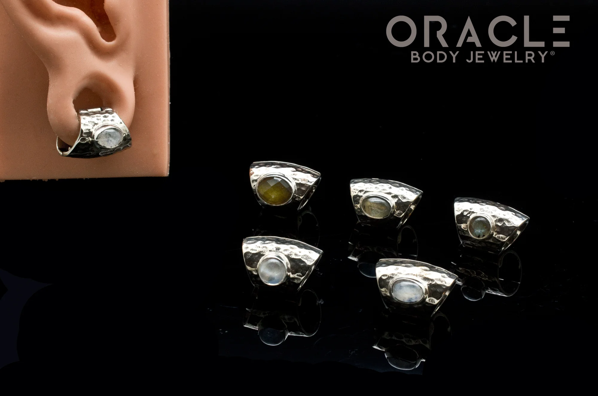 Hammered White Brass Lobe Clickers with Stones