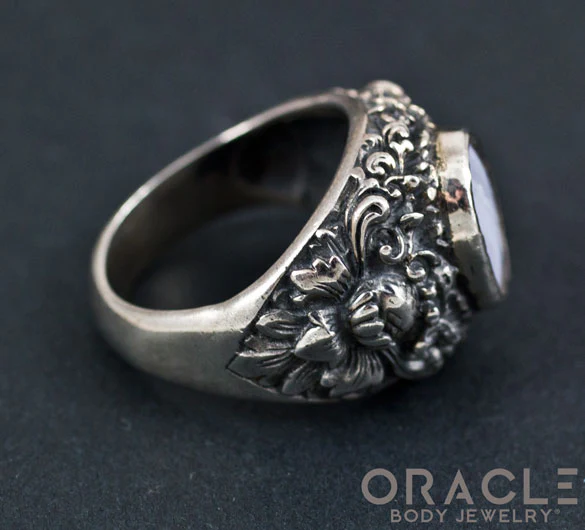 Sterling Silver Lotus Ring with Blue Lace Agate Size 10 - Image 3