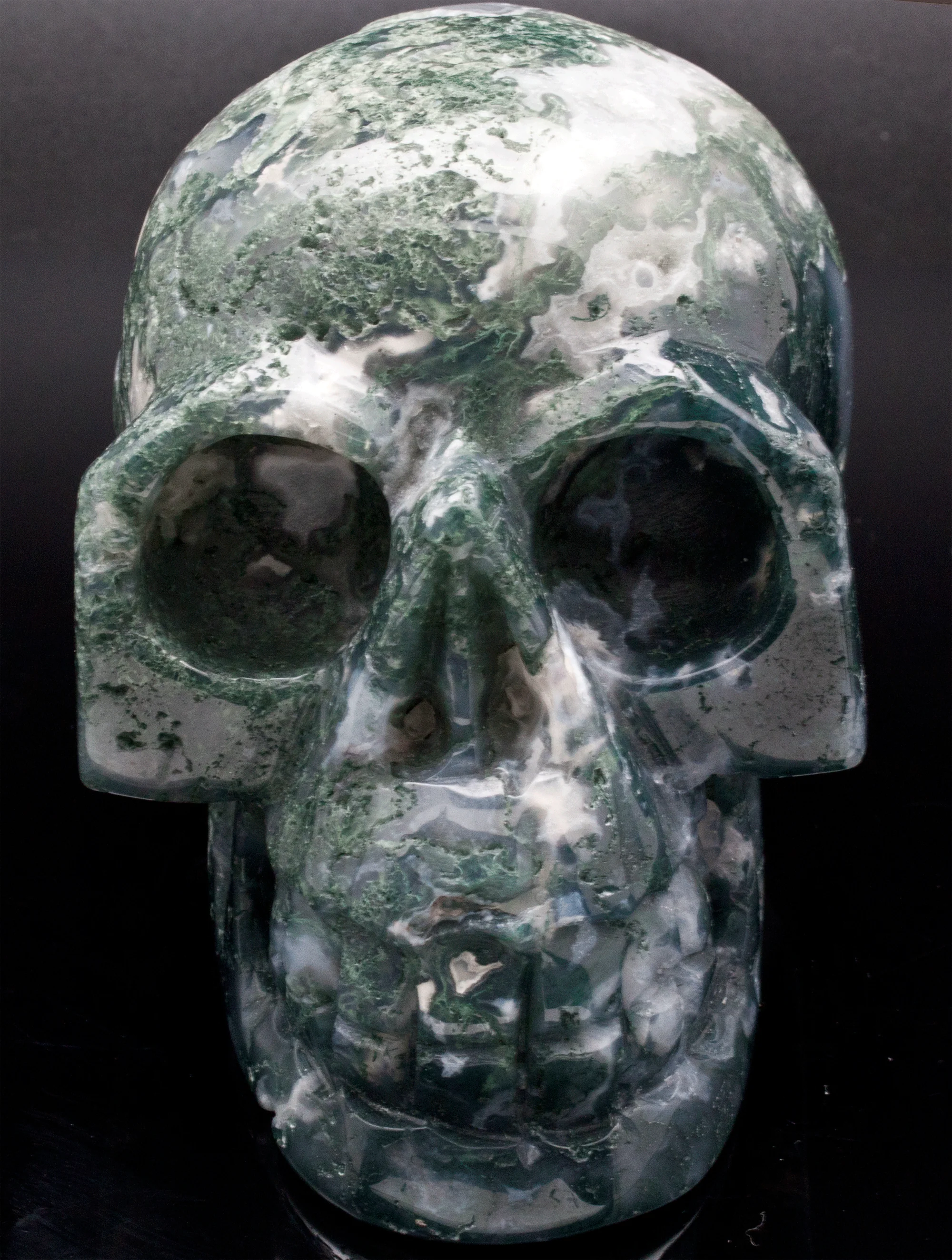 Moss Agate Carved Skull - Image 5