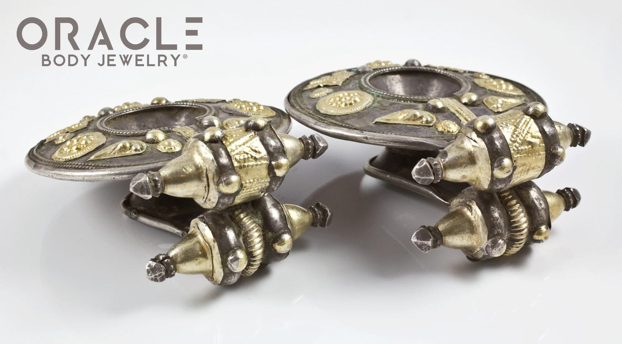 Old Akota Silver and Gold Earrings - Image 2