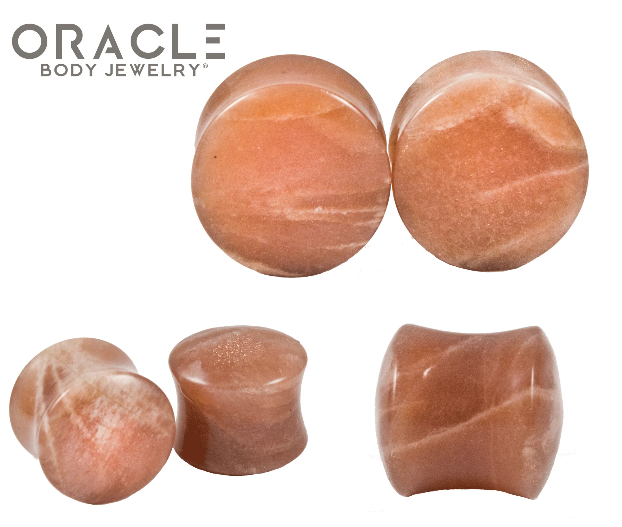 Peach Moonstone Double Flare Plugs - Image 2