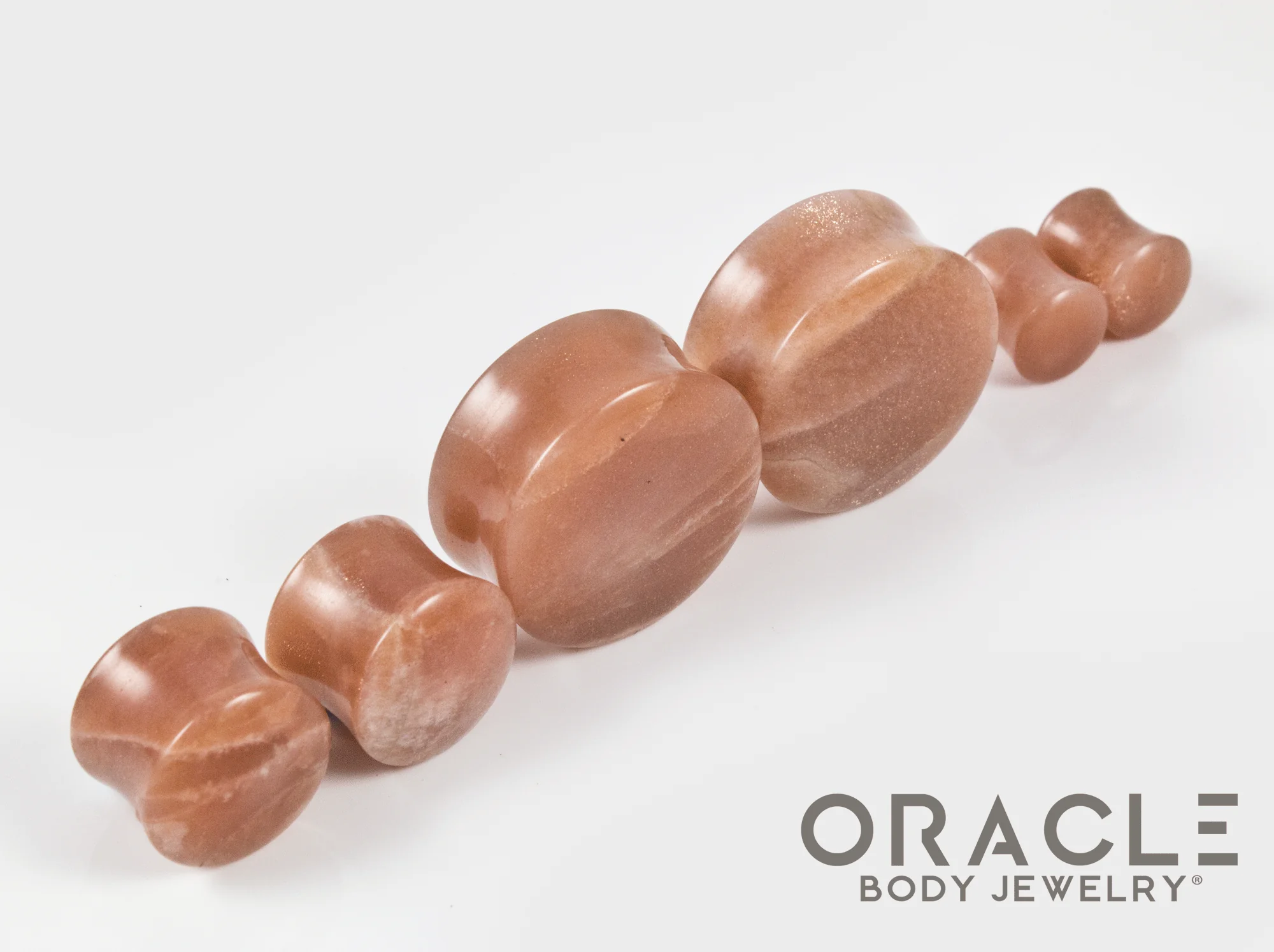 Peach Moonstone Double Flare Plugs - Image 3