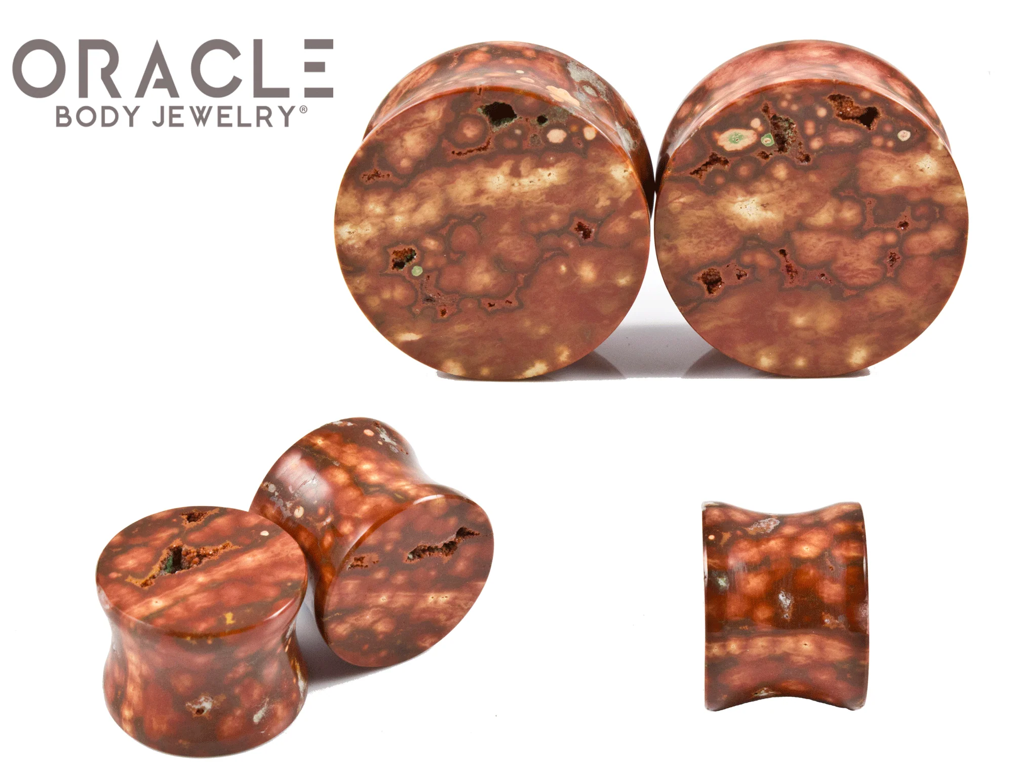 Red Ocean Jasper Double Flare Plugs - Image 3