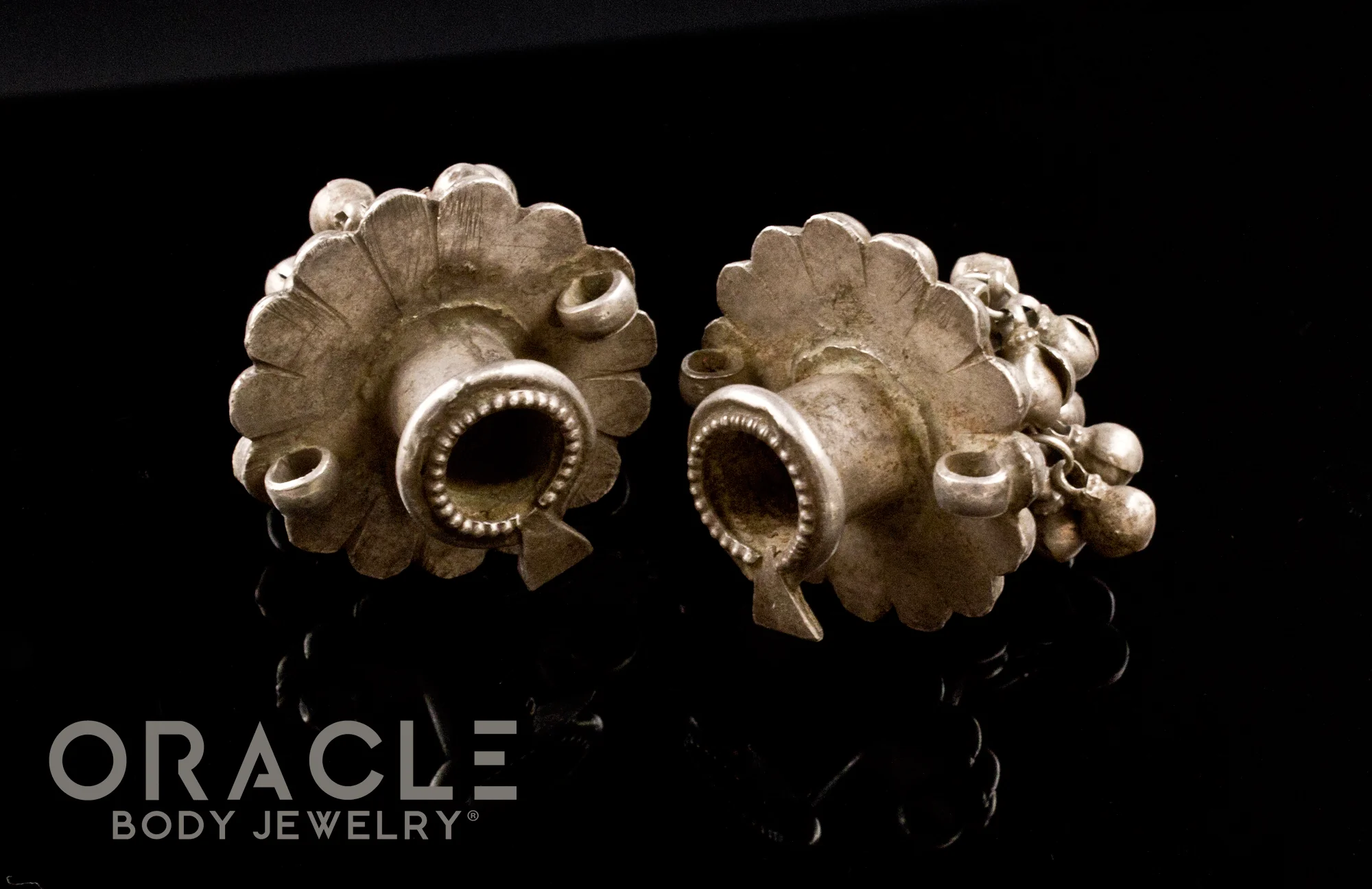 Silver Guajarat Ear Plugs with Bells - Image 3