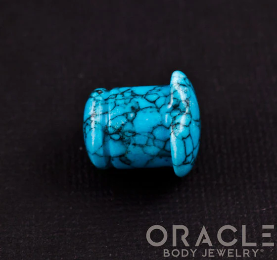Single Flare Heart Front Synthetic Turquoise Plugs - Image 4