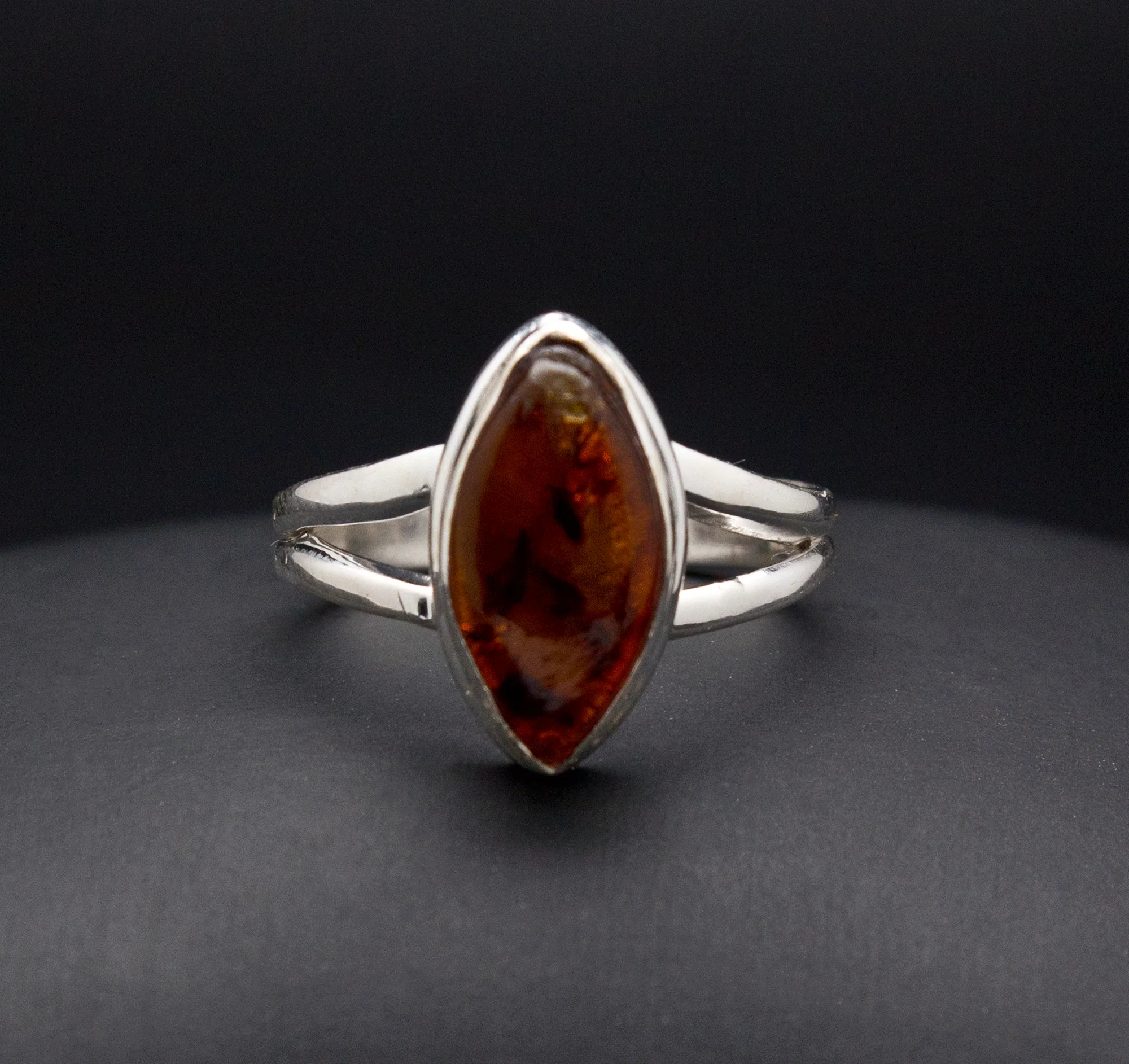 Sterling Silver Amber Ring Size 7