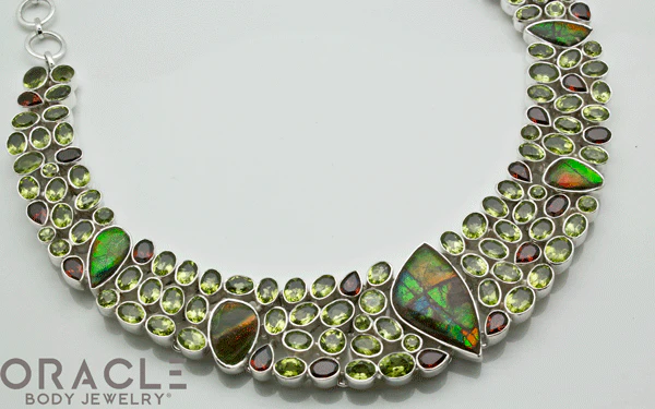 Sterling Silver Ammolite Necklace with Peridot and Garnet Accents - Image 3