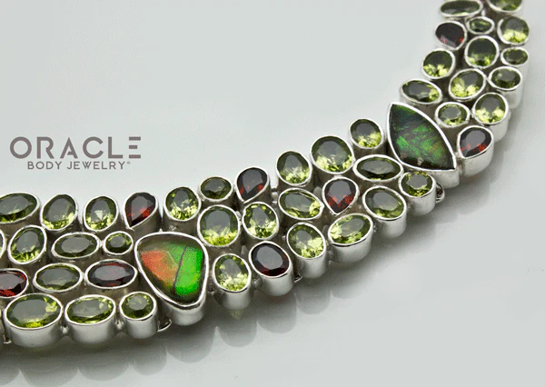 Sterling Silver Ammolite Necklace with Peridot and Garnet Accents - Image 5