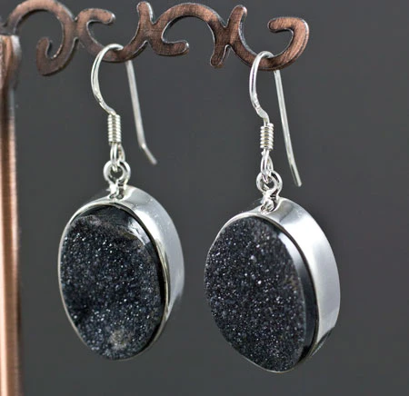 Sterling Silver Black Druzy Agate Earrings - Image 2