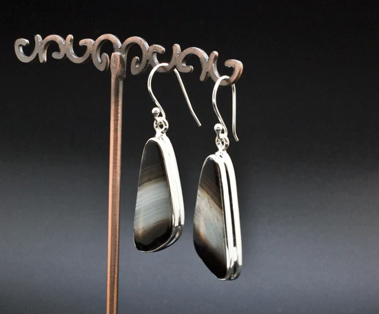 Sterling Silver Black Tibetan Agate Earrings - Image 2