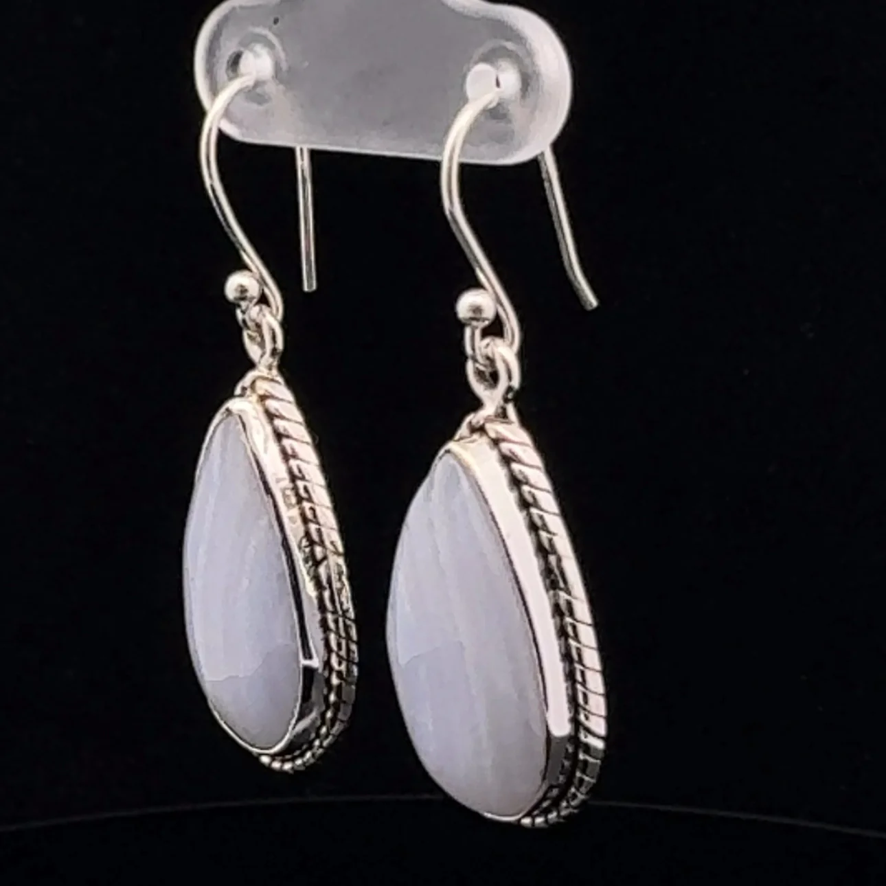Sterling Silver Blue Lace Agate Earrings - Image 3