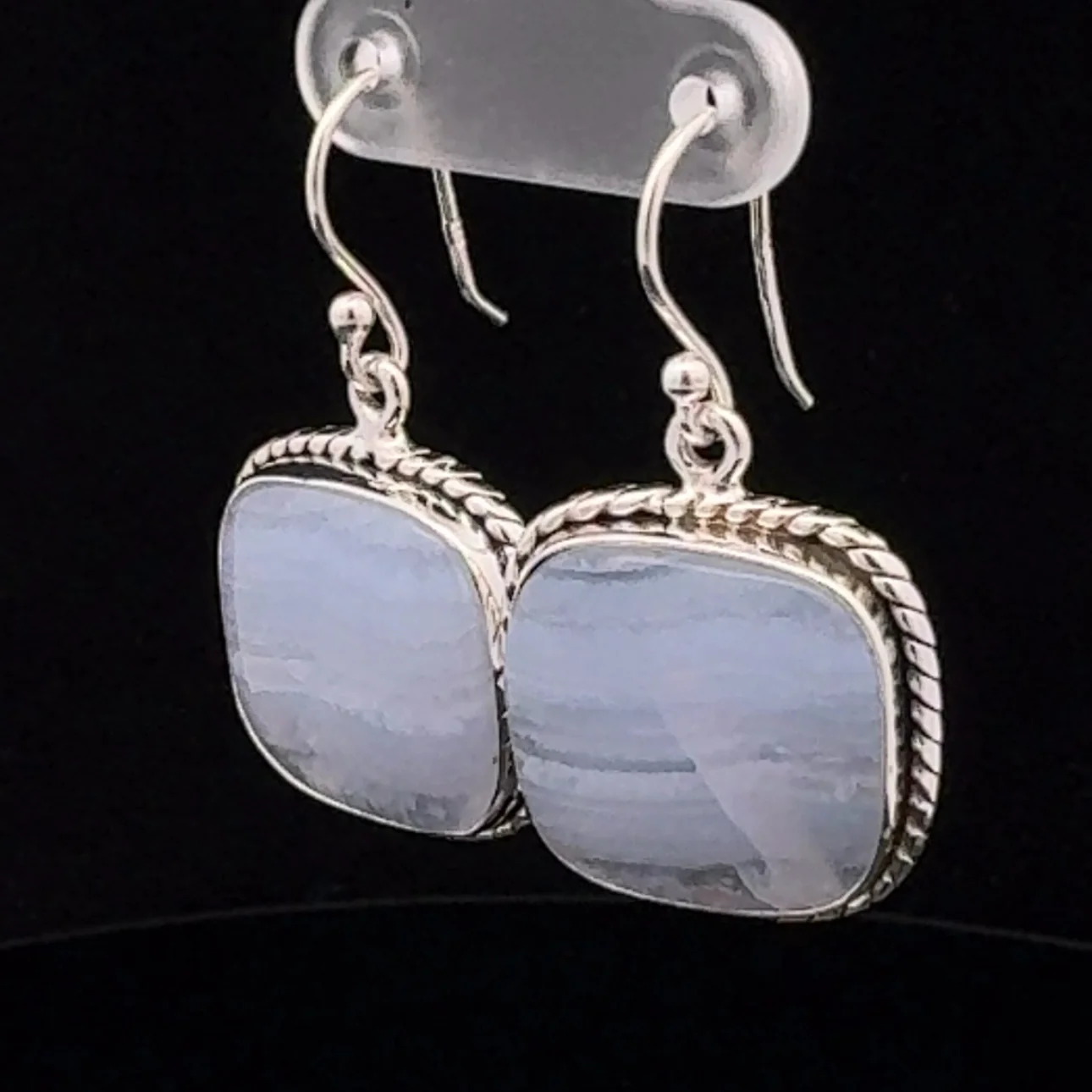 Sterling Silver Blue Lace Agate Earrings - Image 3