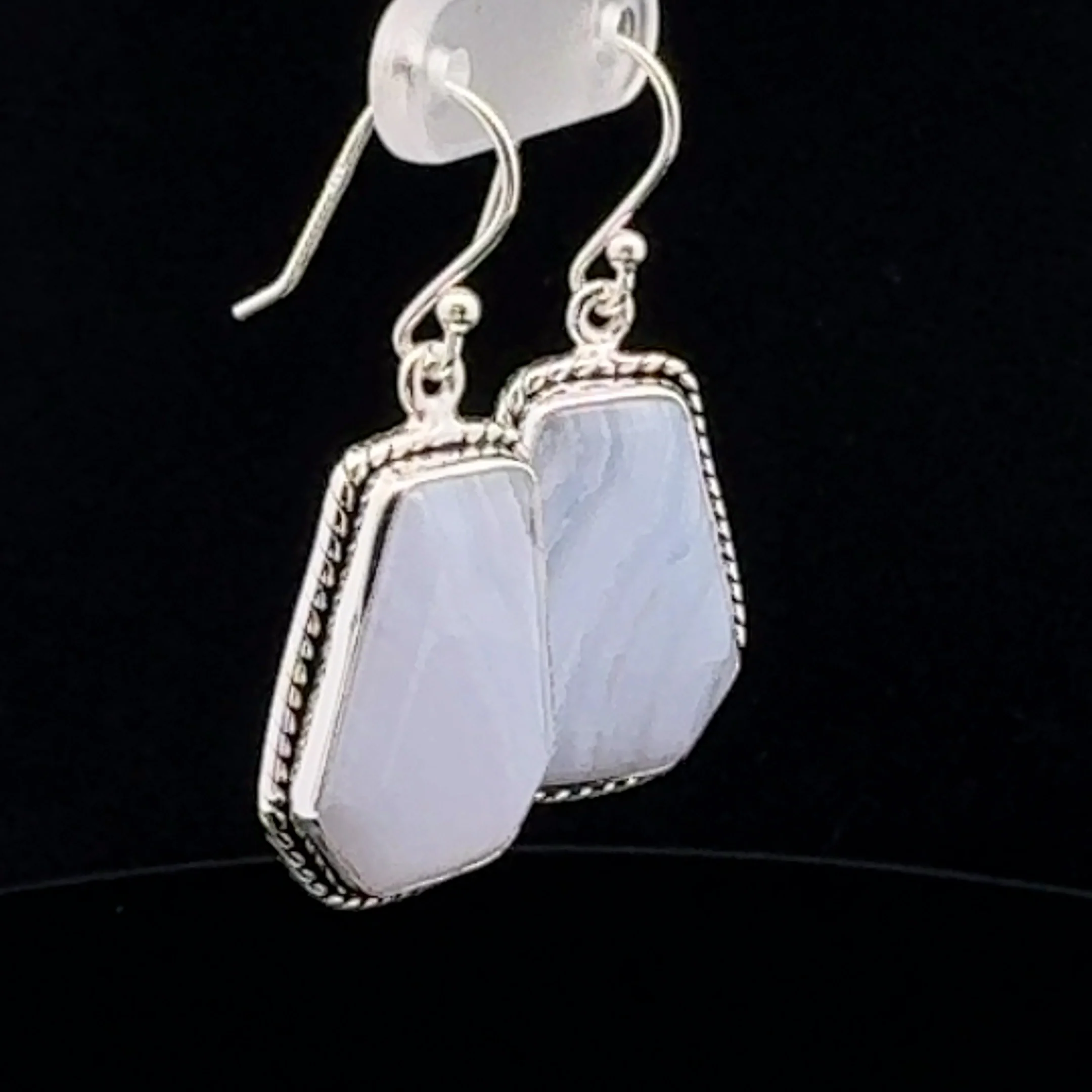 Sterling Silver Blue Lace Agate Earrings - Image 2