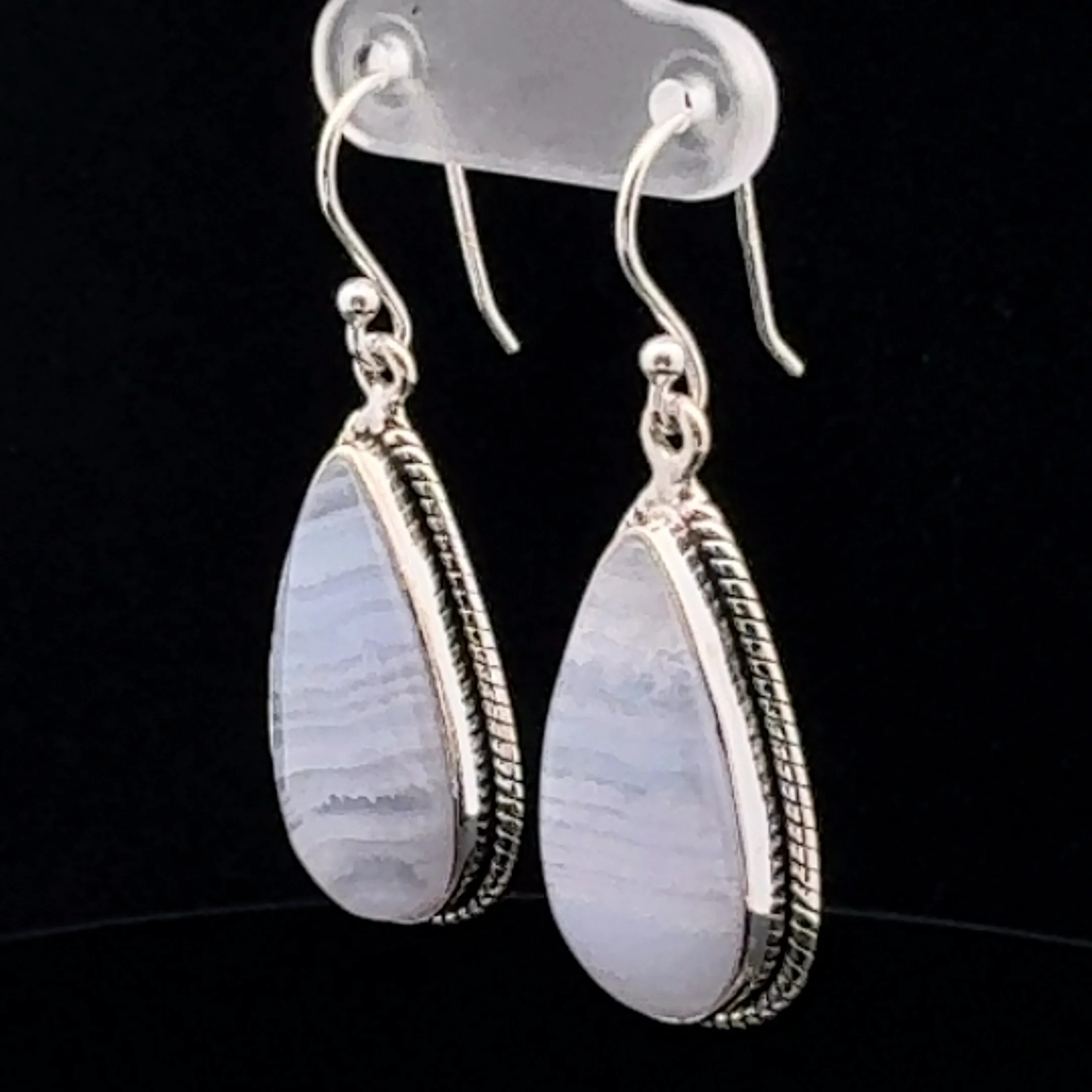Sterling Silver Blue Lace Agate Earrings - Image 3