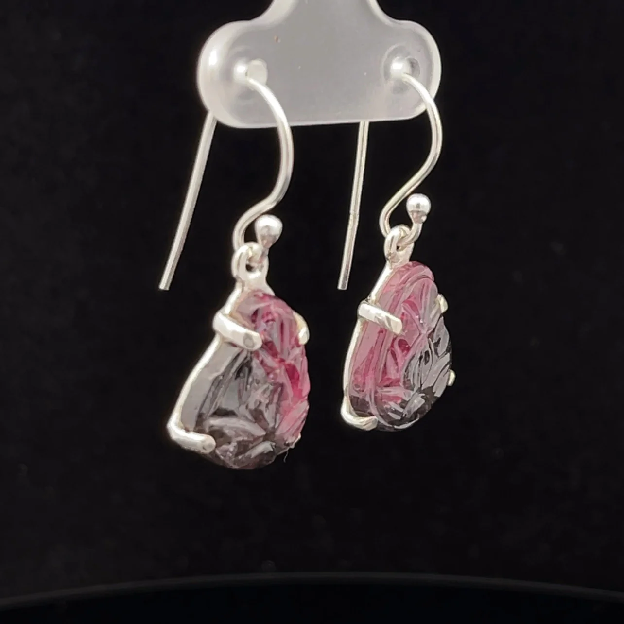 Sterling Silver Carved Watermelon Tourmaline Earrings - Image 3