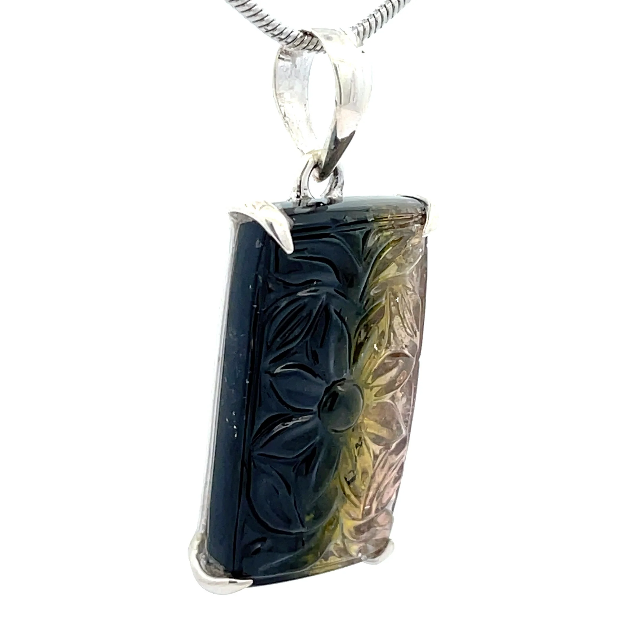 Sterling Silver Carved Watermelon Tourmaline Pendant - Image 5